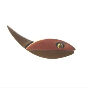 Modernist Swimming Fish Design Vintage Brooch Pin Copper Brass Estate 2 in